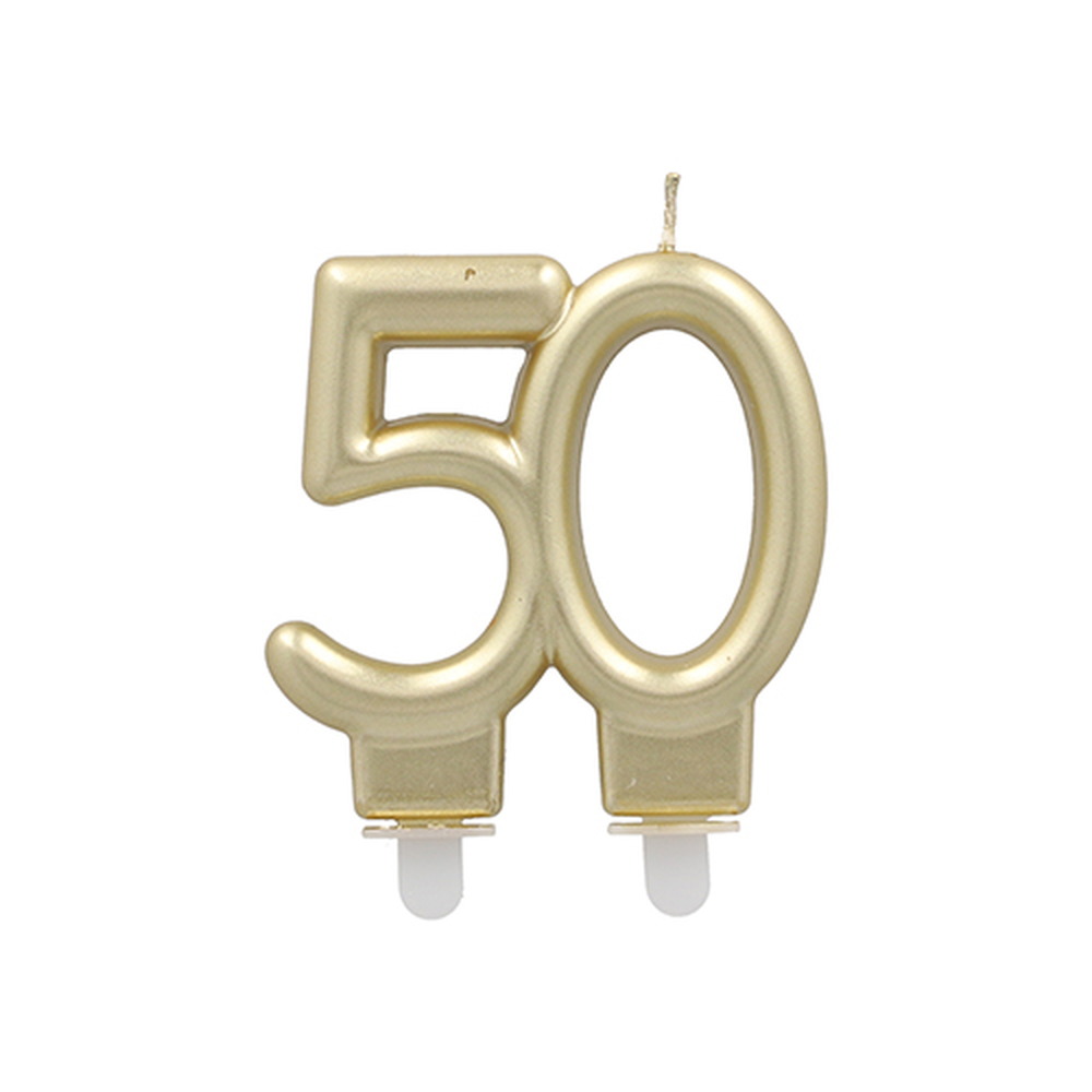Papstar Jubiläumskerzen mit Halter 7 cm gold "50"
