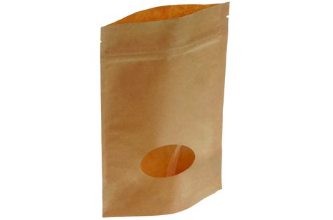 Pacovis Standbodenbeutel 500g braun, 19x26cm, Sichtfenster oval