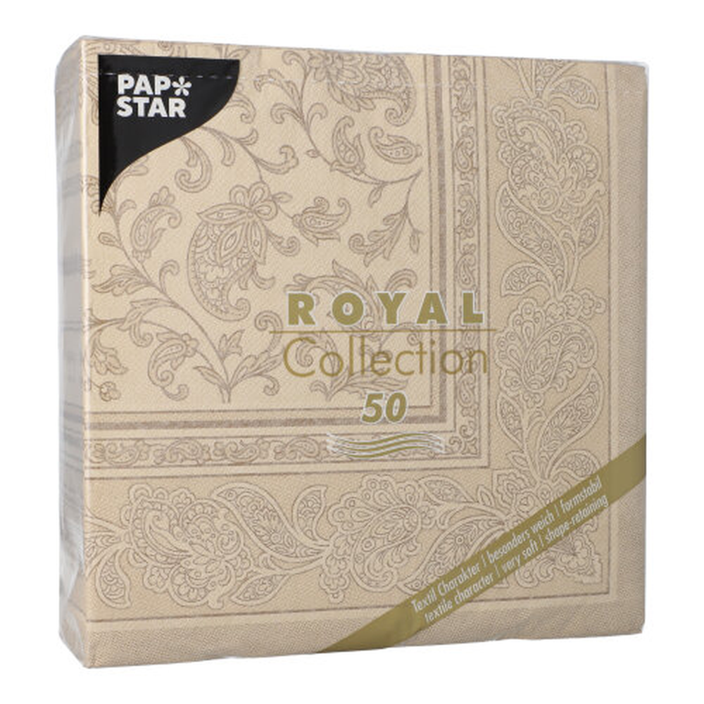 Papstar Servietten "ROYAL Collection" 1/4-Falz 40 cm x 40 cm sand "Ornaments"