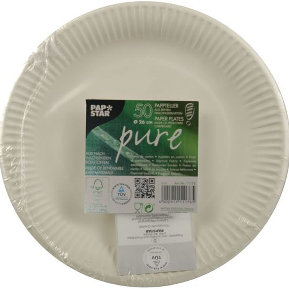 Papstar Teller, Pappe "pure" rund Ø 26 cm weiss extra stark