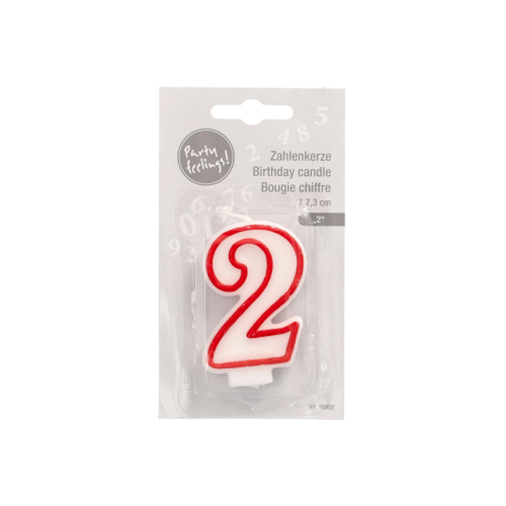 Papstar Zahlenkerze 7,3 cm weiss "2" mit rotem Rand