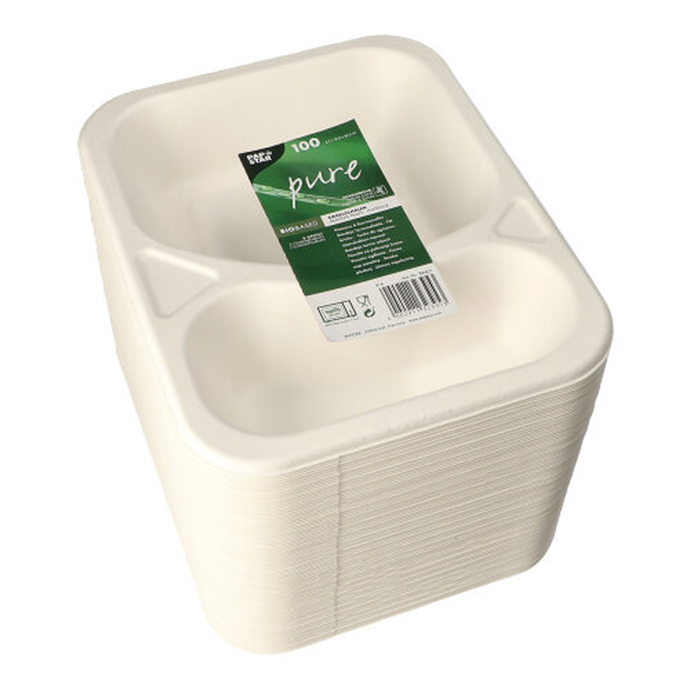 PAPSTAR Siegelschalen Zuckerrohr 2-geteilt 825 ml 4,2 cm x 18,5 cm x 23,5 cm