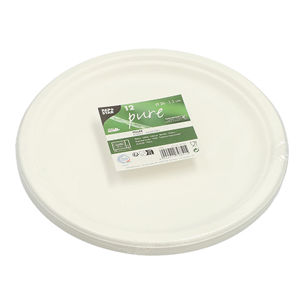 Papstar Teller, Zuckerrohr "pure" ungeteilt Ø 26 cm · 2 cm weiss