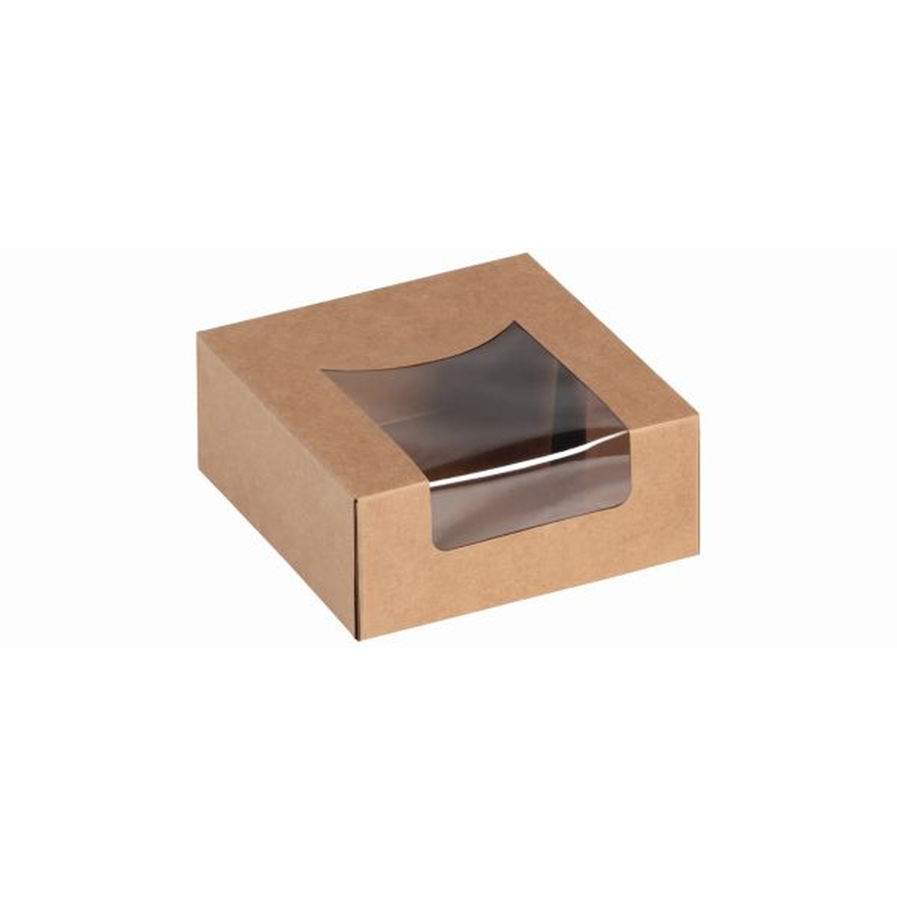 Pacovis Food Box mit Sichtfenster , Kraft/PLA, 120x120x50