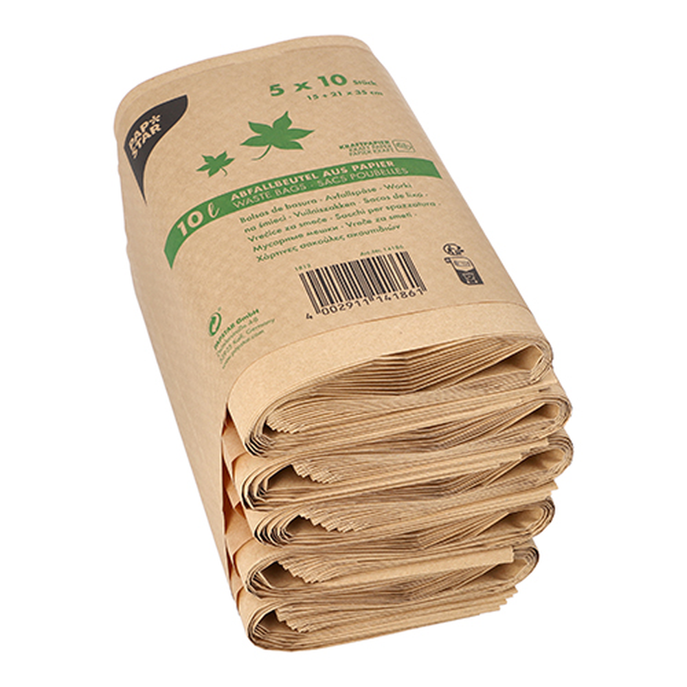 Papstar Abfallbeutel Kraftpapier 10 l 35 cm x 21 cm x 15 cm braun