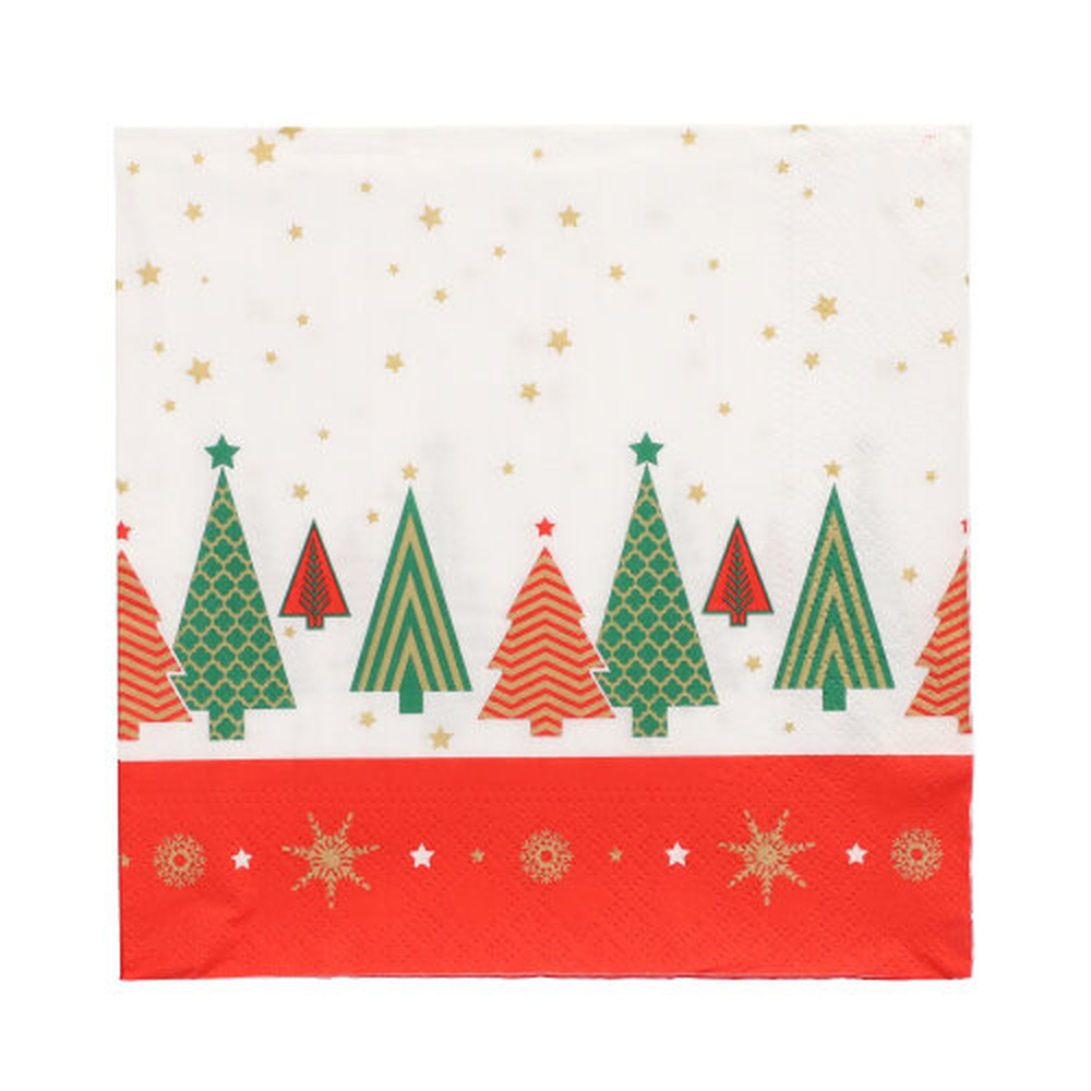 Papstar Servietten, 3-lagig 1/4-Falz 33 cm x 33 cm "Plain Christmas Trees"
