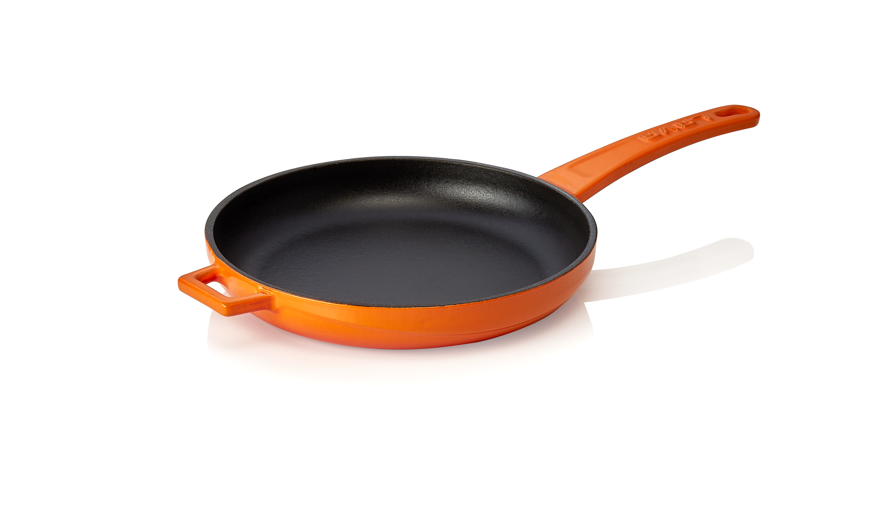 WAS Pfanne Ø oben 21 cm Höhe 3,5 cm Stiel 15,5 cm orange Gusseisen