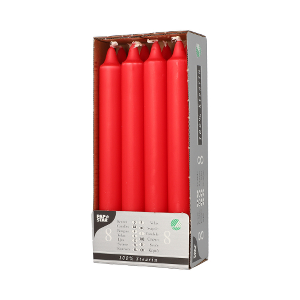 Papstar Kronkerzen Ø 2,4 cm · 20 cm rot aus 100 % Stearin