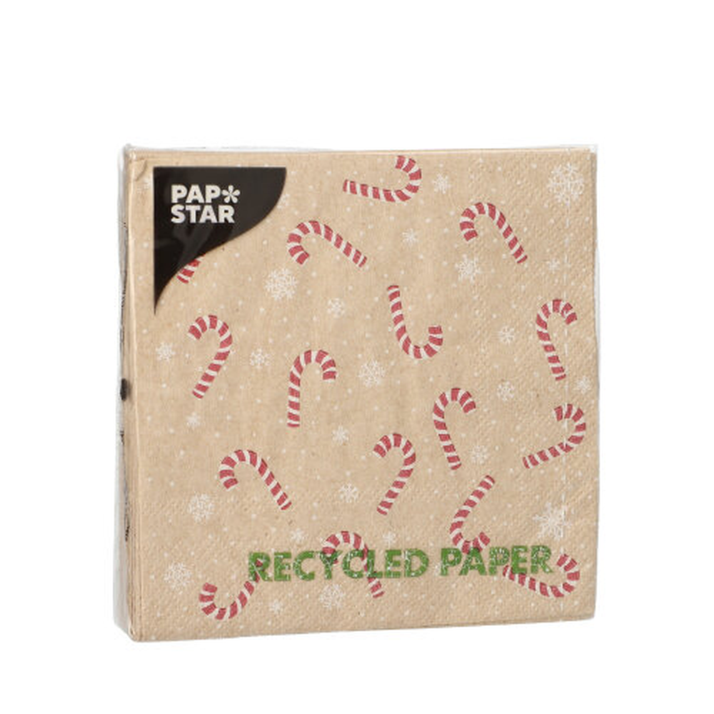 PAPSTAR Servietten, 3-lagig 1/4-Falz 25 cm x 25 cm natur Candy Canes aus re