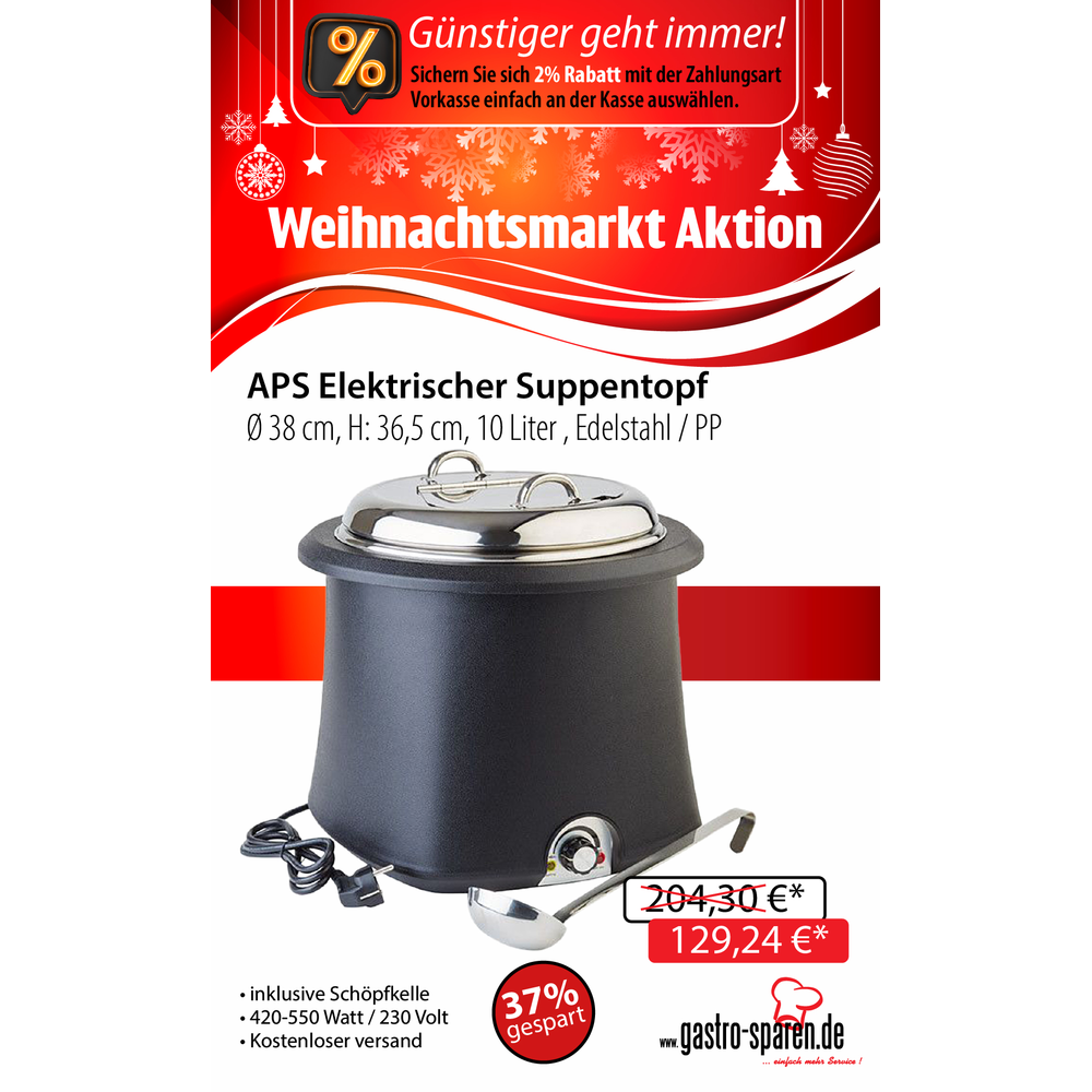 APS Elektrischer Suppentopf Ø 38 cm, H: 36,5 cm, 10 Liter , Edelstahl / PP