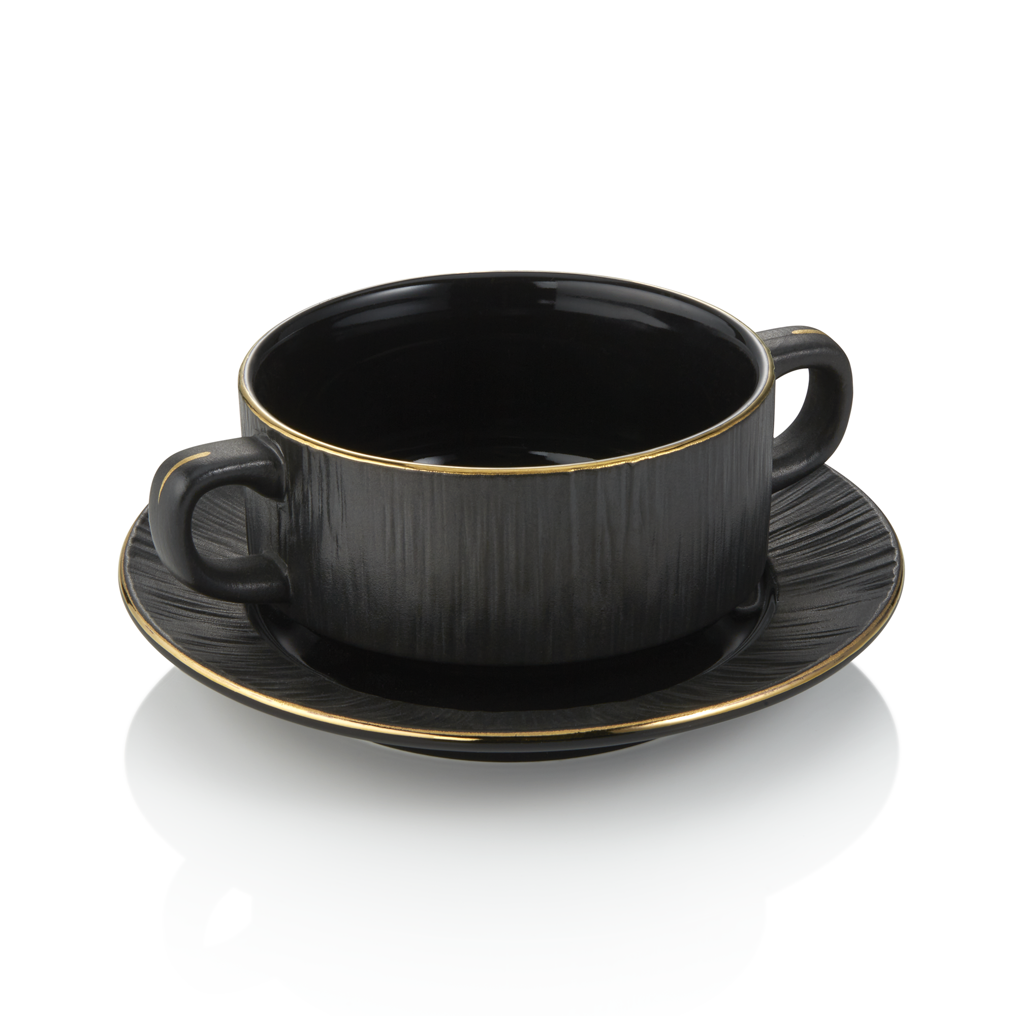 WAS Suppentasse mit Untertasse Set MAYA KURO, Ø 10,5 cm, 250 ml, schwarz, Set á 