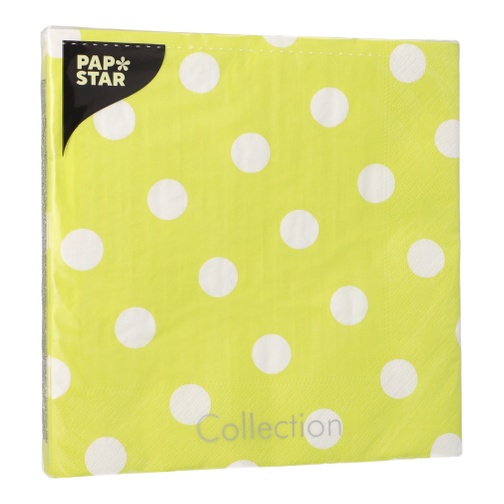 Papstar Servietten, 3-lagig 1/4-Falz 40 cm x 40 cm limonengrün "Dots"