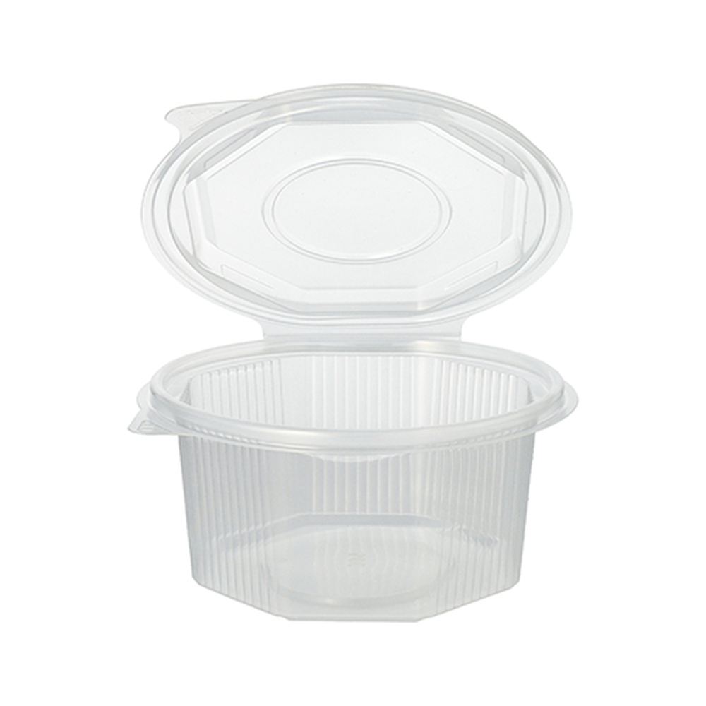 PAPSTAR Verpackungsbecher mit Klappdeckeln, PP 8-eckig 500 ml 5,6 cm x 11 cm