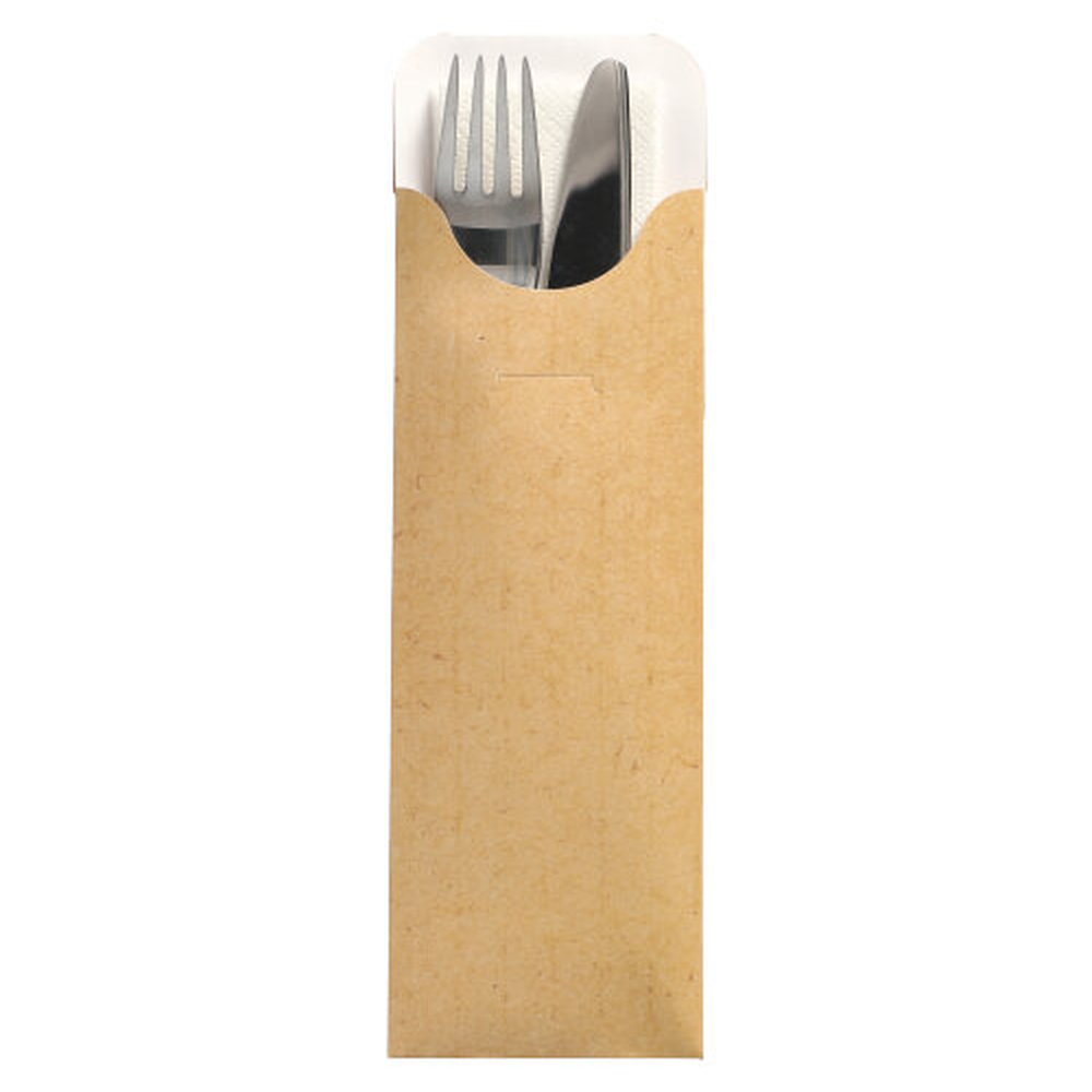 PAPSTAR Bestecktaschen 23,5 cm x 7,3 cm natur inkl. weißer Serviette 40 x 40