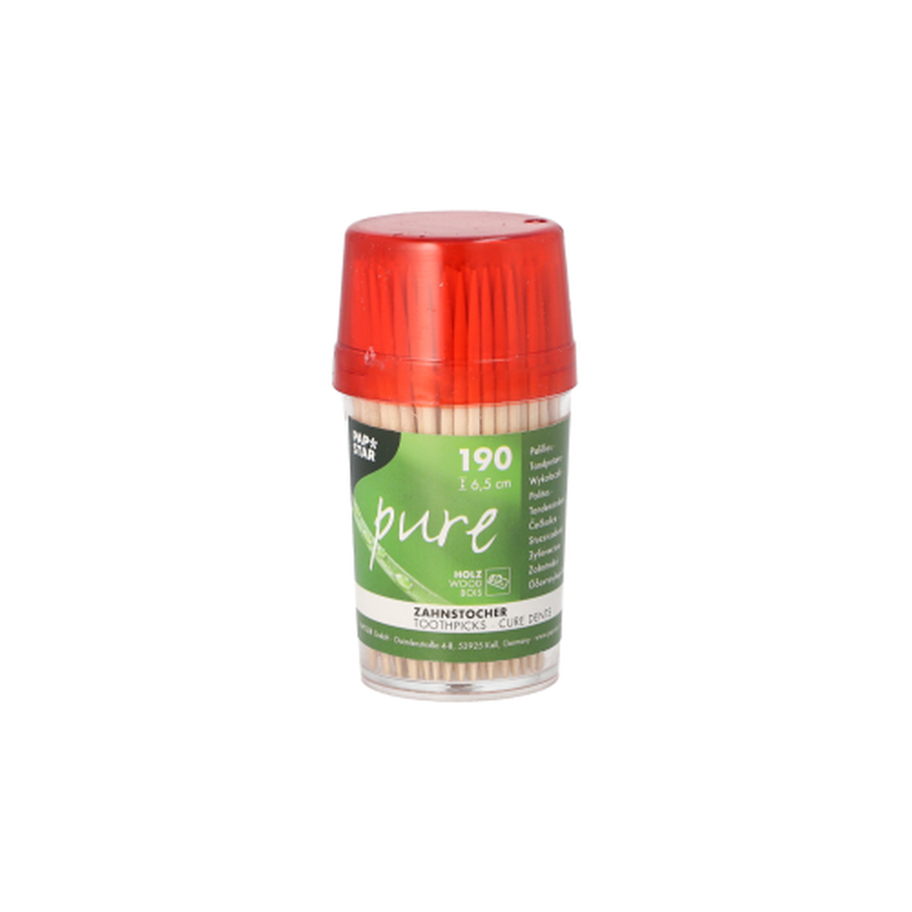 Papstar Zahnstocher, Holz "pure" rund 6,5 cm im Spender