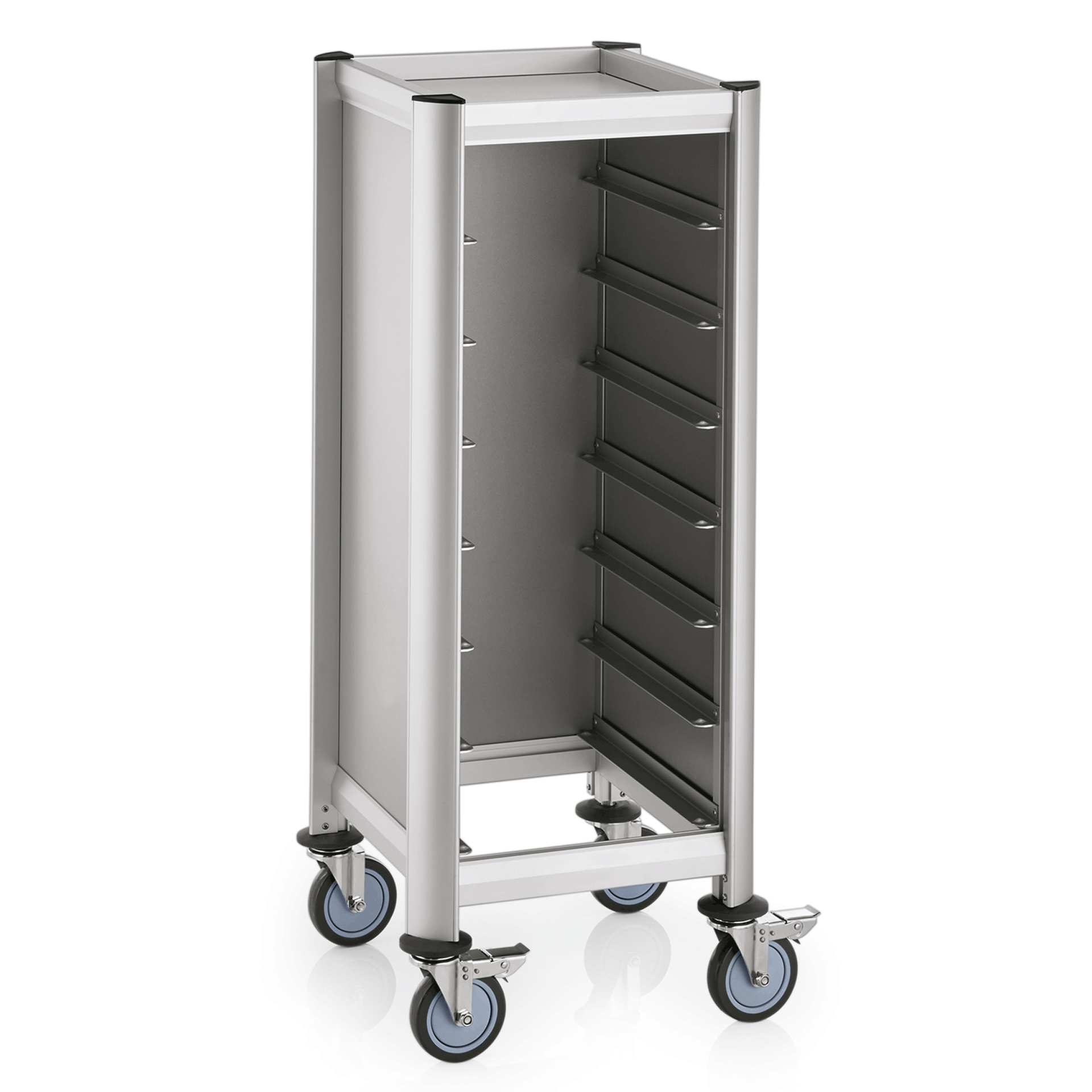 WAS Tablettwagen SINGLE MENSA, für 7 Tabletts, silber, 51,5 x 47,5 x 125 cm, MDF