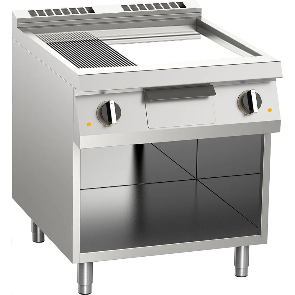 KBS Elektro-Grillplatte 1/3 gerillt verchromt 10,8kW 2 Heizzonen offener Unterba