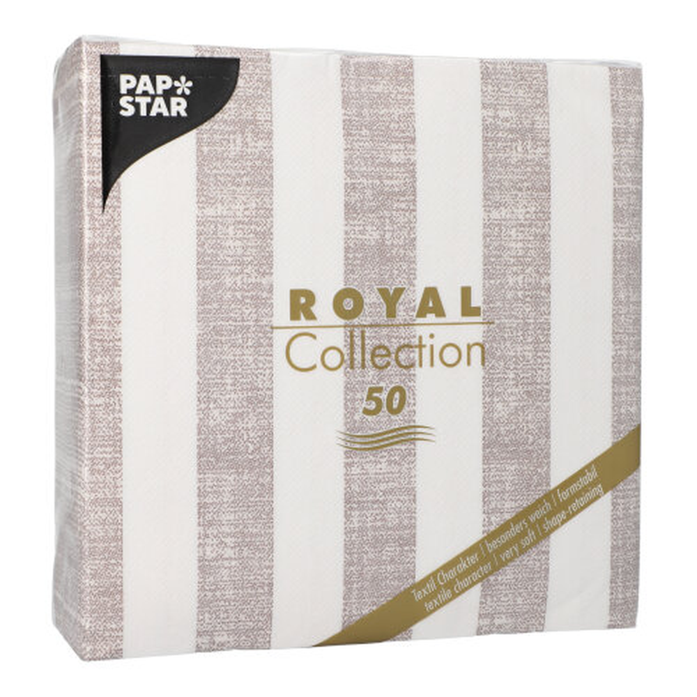 Papstar Servietten "ROYAL Collection" 1/4-Falz 40 cm x 40 cm mocca "Lines"