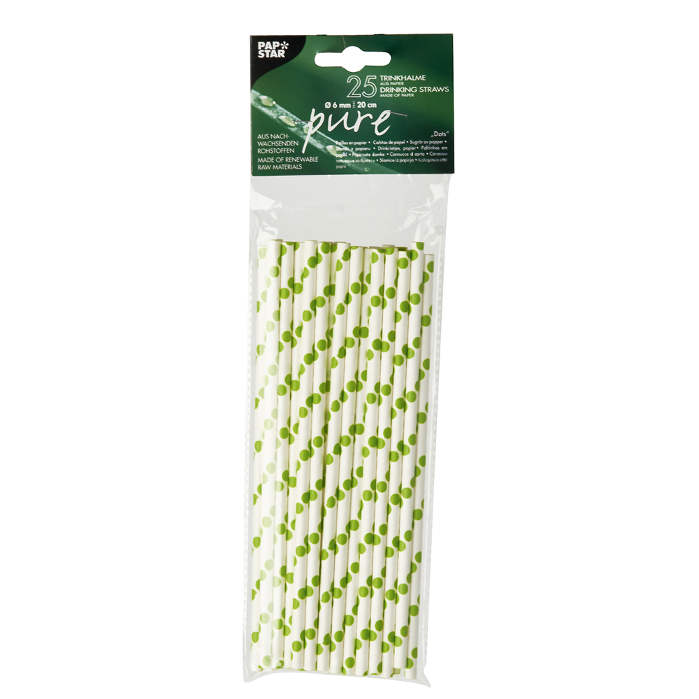 Papstar Trinkhalme, Papier Ø 6 mm · 20 cm farbig sortiert "Dots"