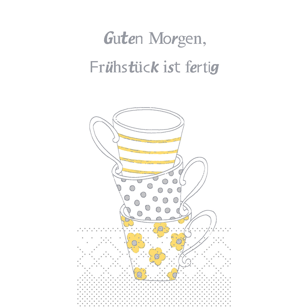 Mank Serviette Frühstück ist fertig gelb-grau 33 x 33 cm 1/8 Falz