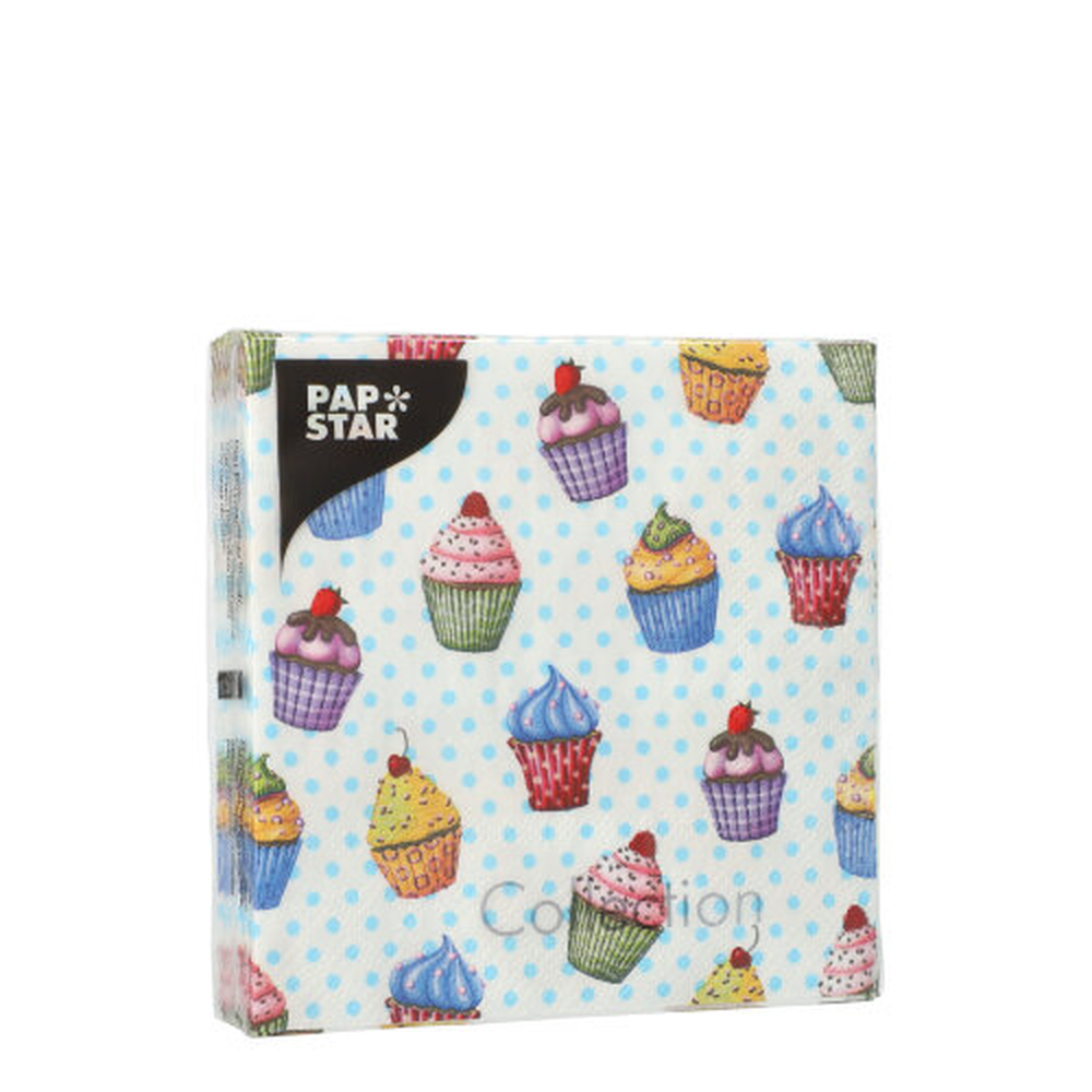 Papstar Servietten, 3-lagig 1/4-Falz 25 cm x 25 cm "Cupcakes"