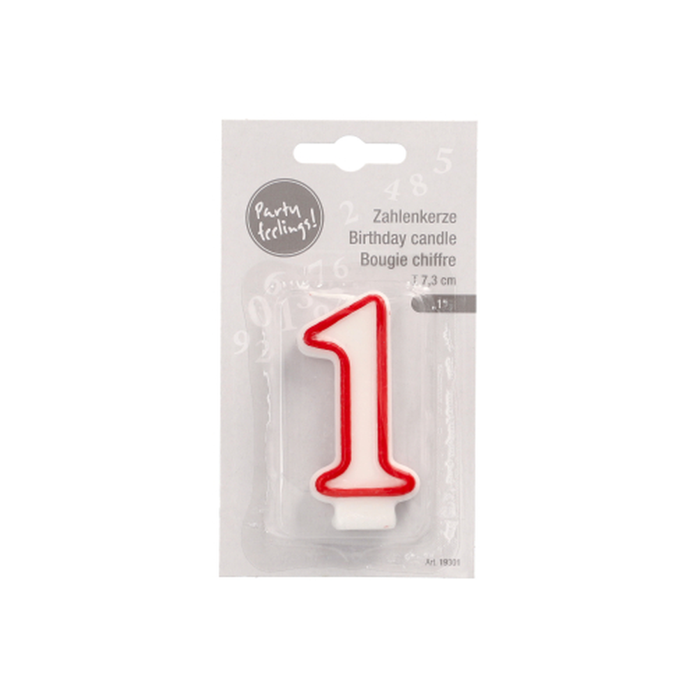 Papstar Zahlenkerze 7,3 cm weiss "1" mit rotem Rand