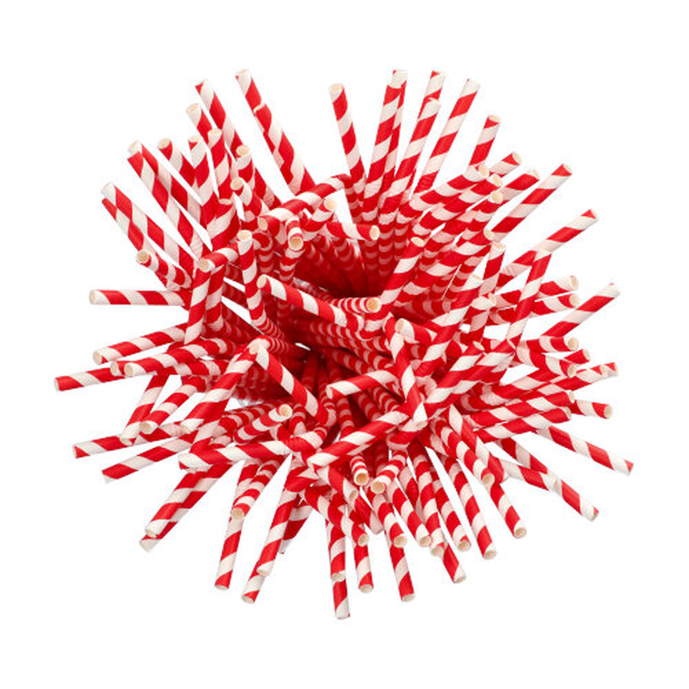 Papstar Trinkhalme Papier Ø 6 mm · 22 cm rot/weiss "Stripes" flexibel