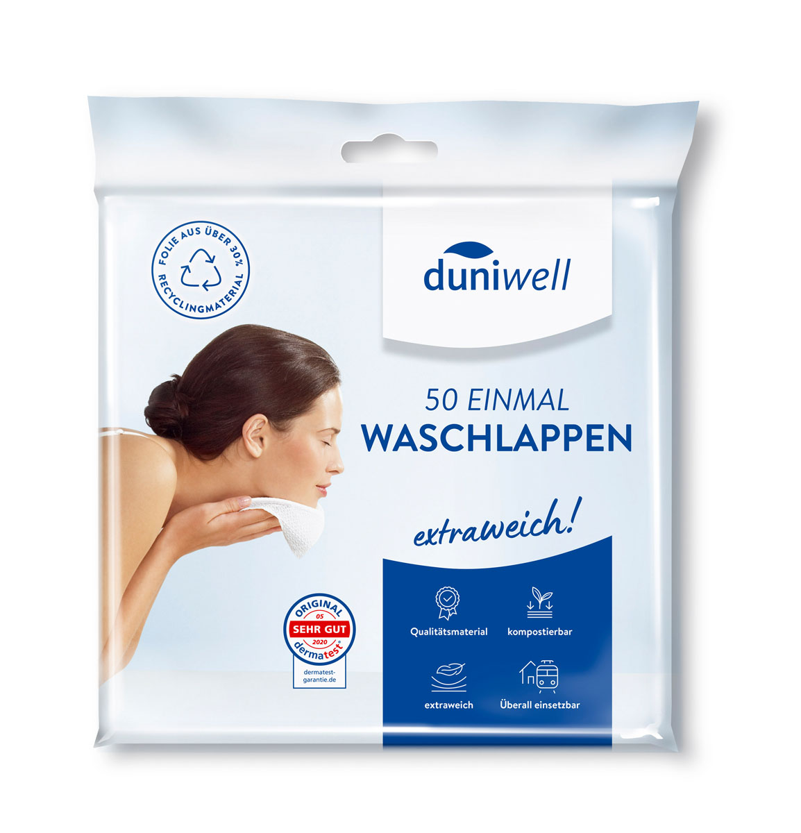 Duni Duniwell-Waschlappen Sensitiv 20x20 cm / 12 x  50 Stück im Karton weiß