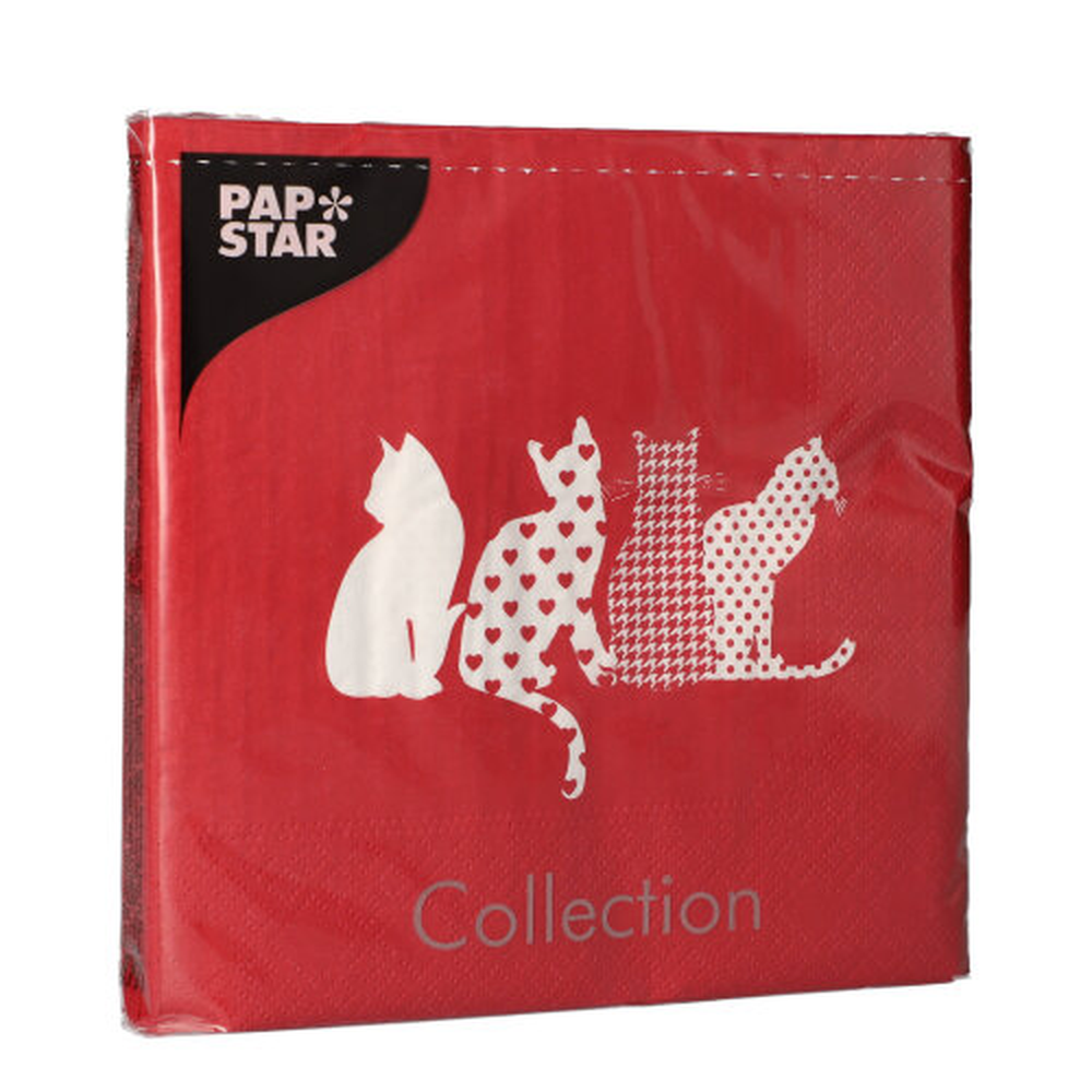 Papstar Servietten, 3-lagig 1/4-Falz 33 cm x 33 cm rot "Cats"