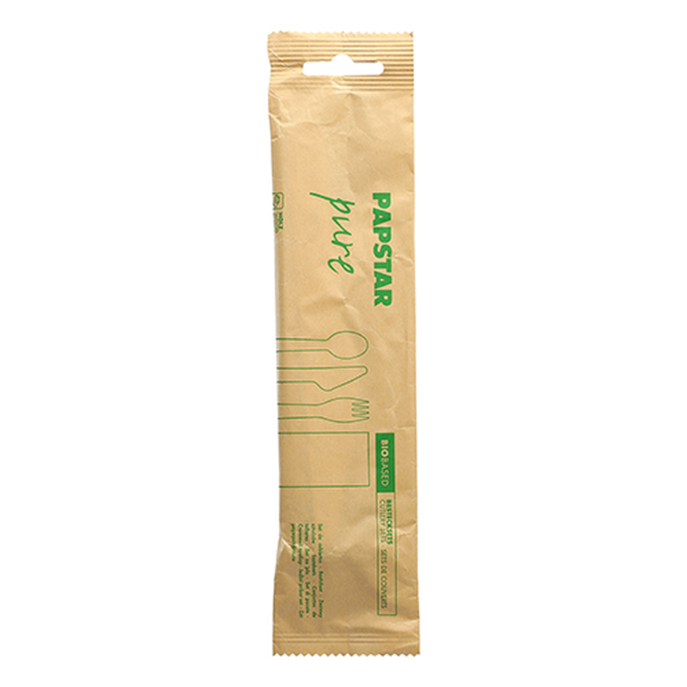 PAPSTAR Holz pure : Messer, Gabel, Löffel, Serviette in Papierbeut