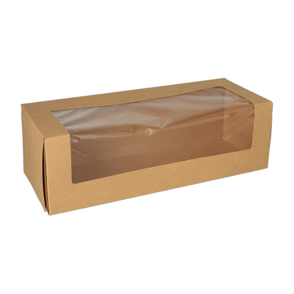 PAPSTAR Tortenkartons mit Deckel eckig 10 cm x 32 cm x 12 cm mit Sichtfenster