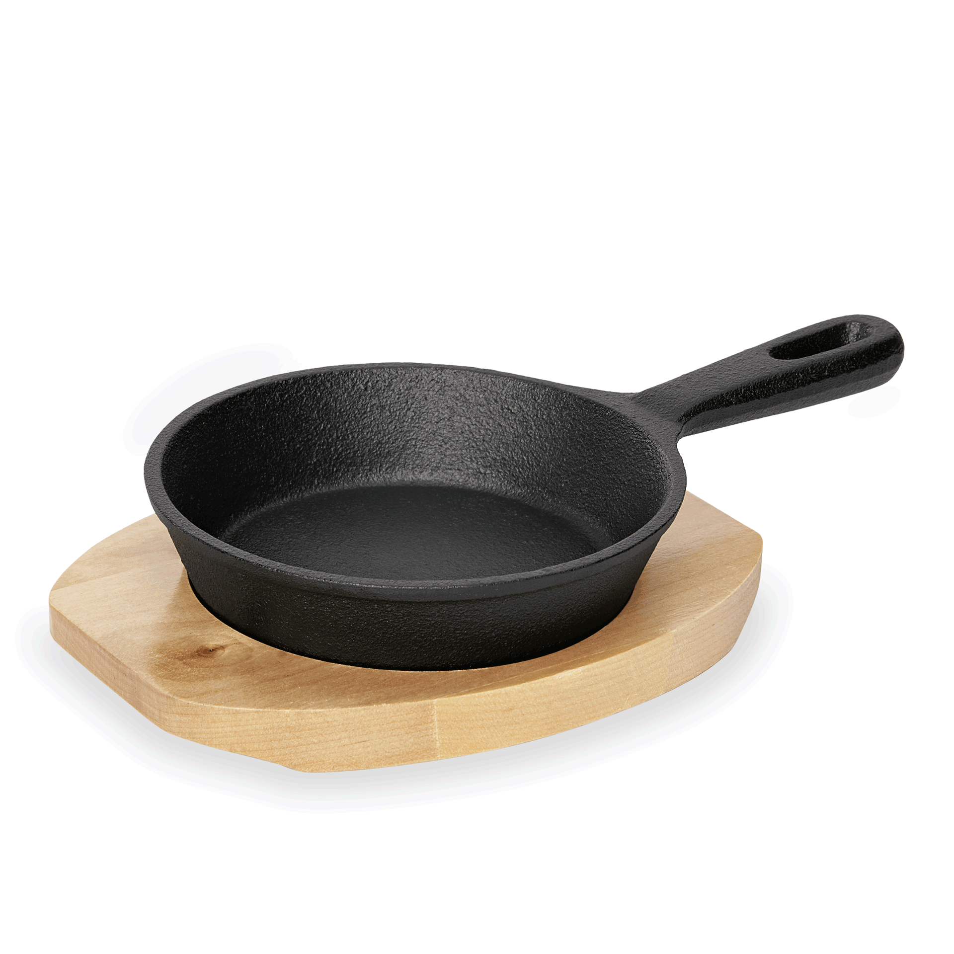 WAS Mini Servierpfanne IRON DINING, mit Holzuntersetzer, Ø 13 cm, Höhe 3,5 cm, G