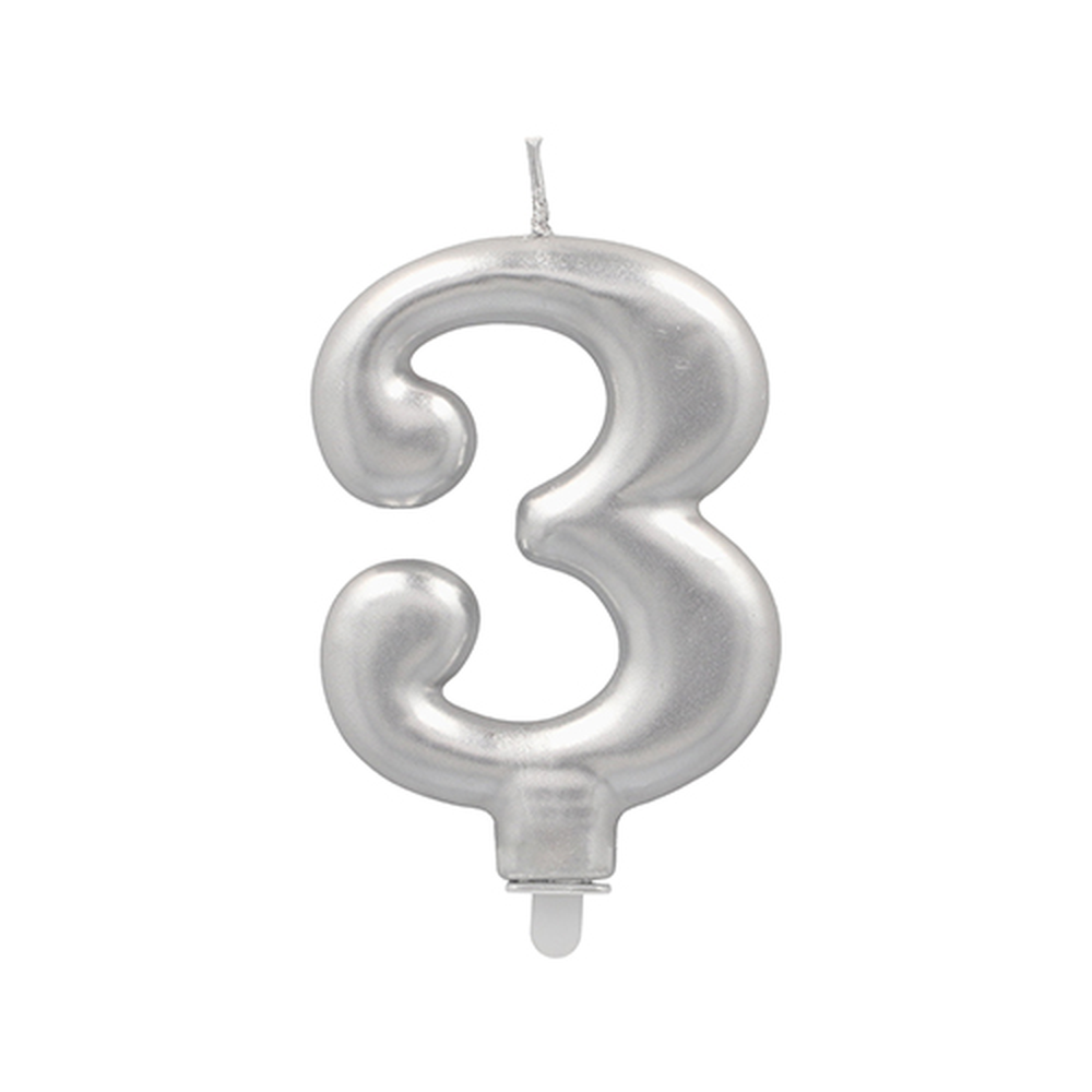 Papstar Zahlenkerze mit Halter 7 cm silber "3"