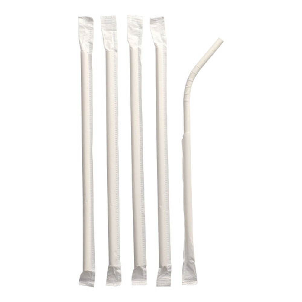 Papstar Trinkhalme, flexibel, Papier "pure" Ø 6 mm · 20 cm weiss einzeln gehüllt