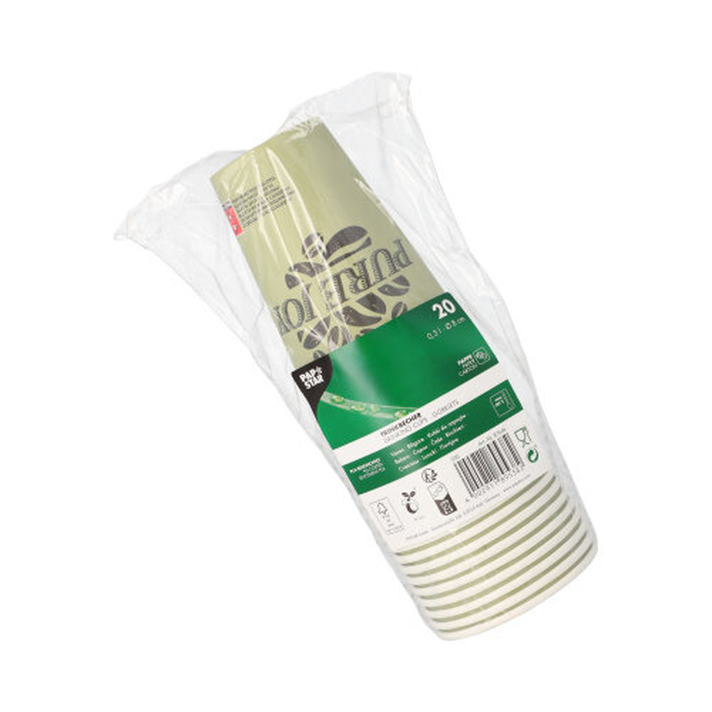 Papstar Trinkbecher, Pappe 0,3 l Ø 8 cm · 11,7 cm grün "Pure Joy"