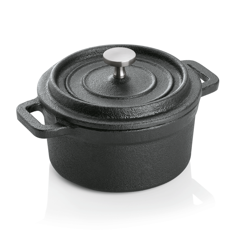 WAS Cocotte, Ø 10 cm, Höhe 6 cm, schwarz, Gusseisen, Edelstahl