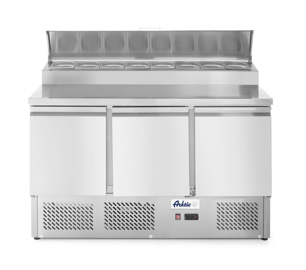Hendi Kühltisch, dreitürig mit Aufsatz-Kühlvitrine 380 L, Arktic, 230V/310W, 136