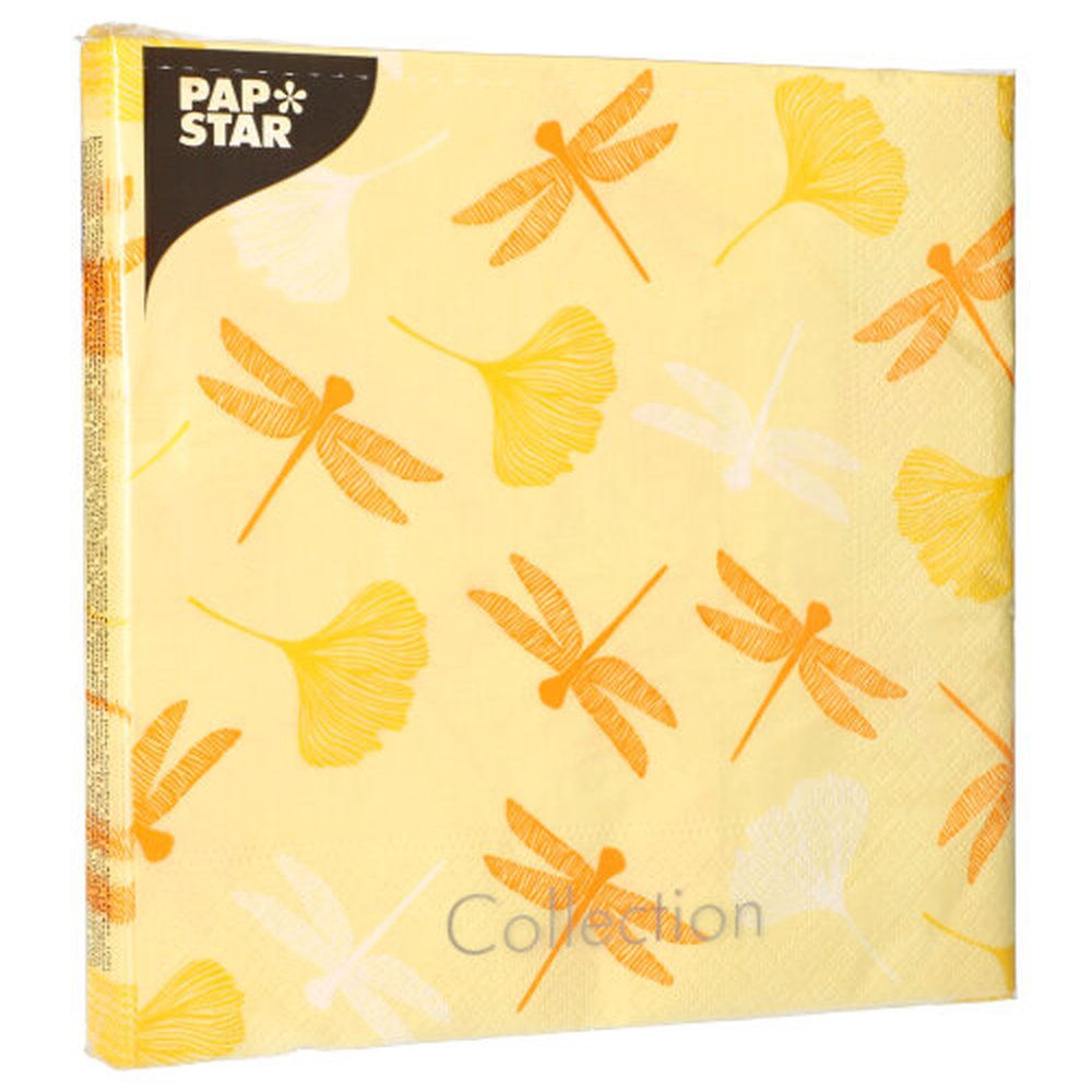 Papstar Servietten, 3-lagig 1/4-Falz 40 cm x 40 cm gelb "Ginko"