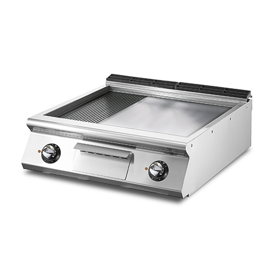 Virtus Elektro-Grillplatte, Tischmodell, 1/3 gerillt und 2/3 glatt verchromte Pl