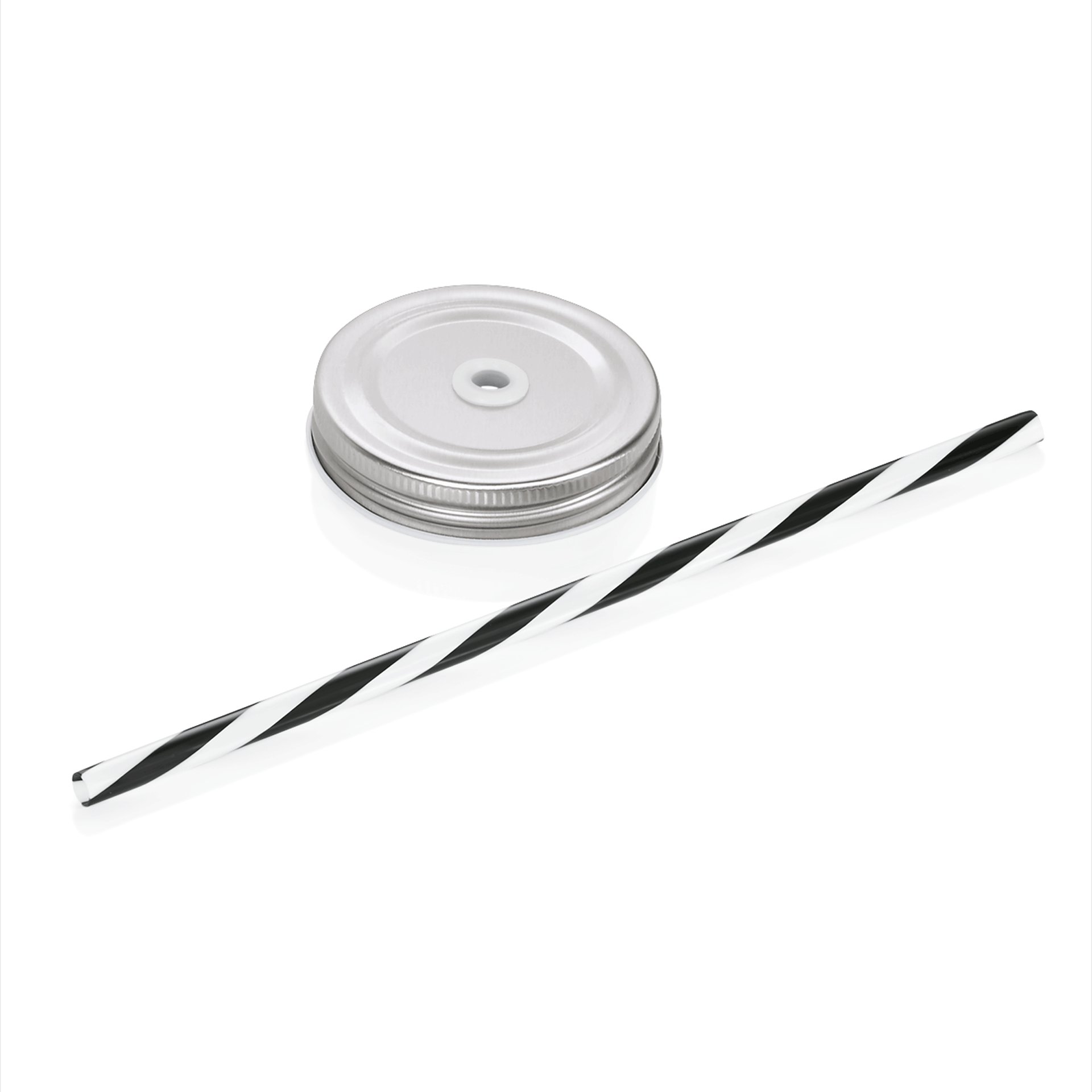WAS Limobecher Caro Set Deckel mit Trinkhalm, Set á 6 Stück, silber, Weißblech