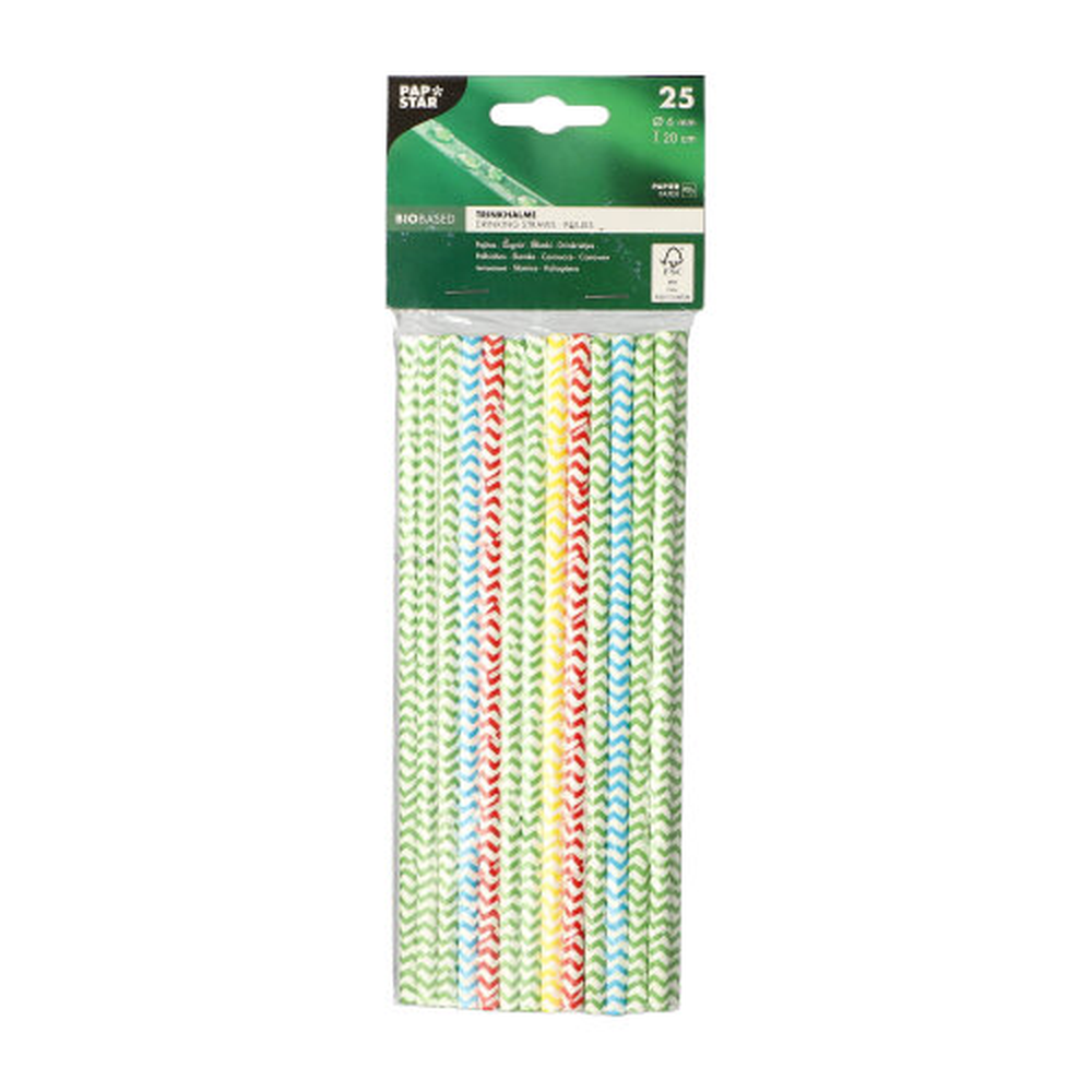 Papstar Trinkhalme, Papier Ø 6 mm · 20 cm farbig sortiert "Zig-Zag"