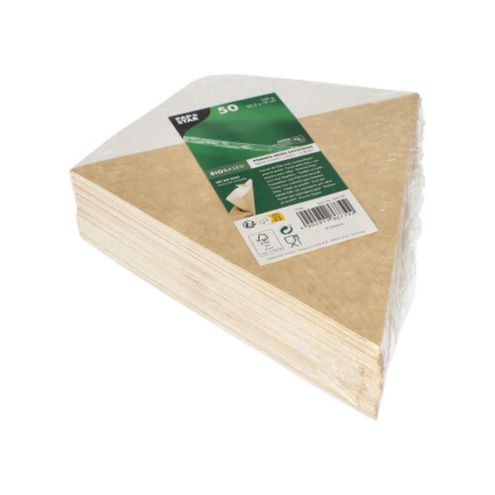 PAPSTAR Pommes-Frites-Spitztüten mit Dip-Ecke, Pappe pure 23,5 cm x 19 cm b