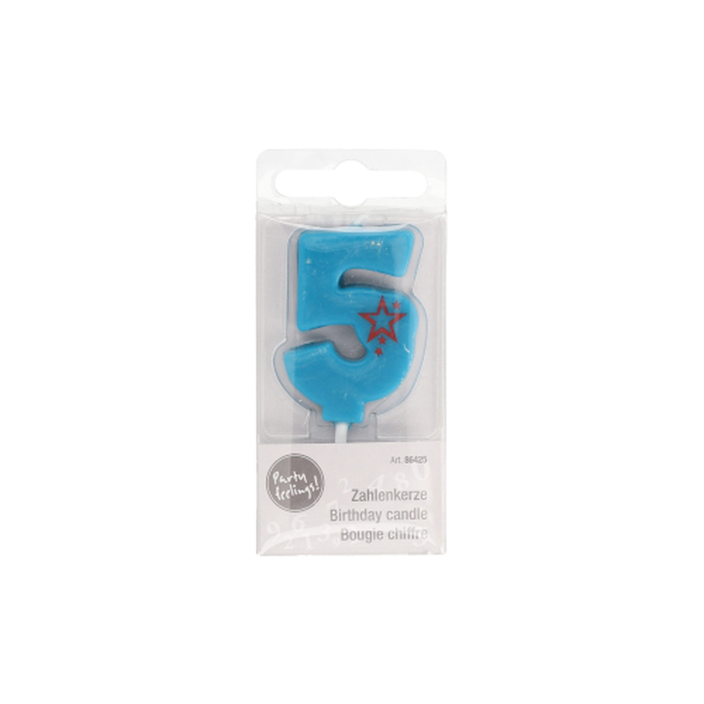 Papstar Zahlenkerze, Mini 6,8 cm blau "5"