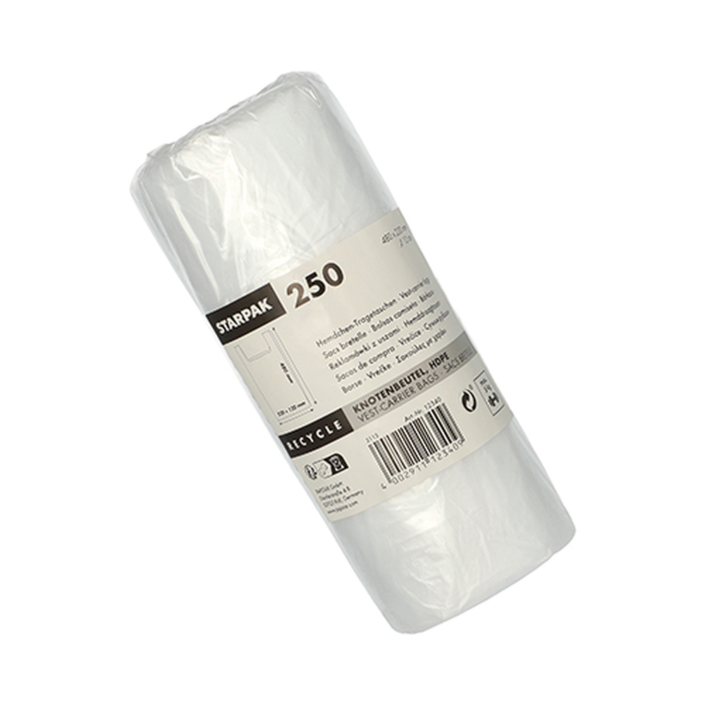 PAPSTAR Hemdchen-Tragetaschen, HDPE 48 cm x 22 cm x 12 cm transparent Knoten