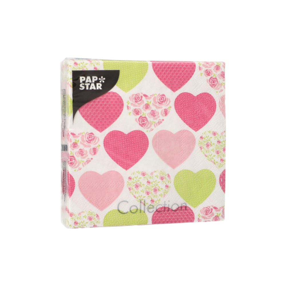Papstar Servietten, 3-lagig 1/4-Falz 25 cm x 25 cm "Sweetheart"