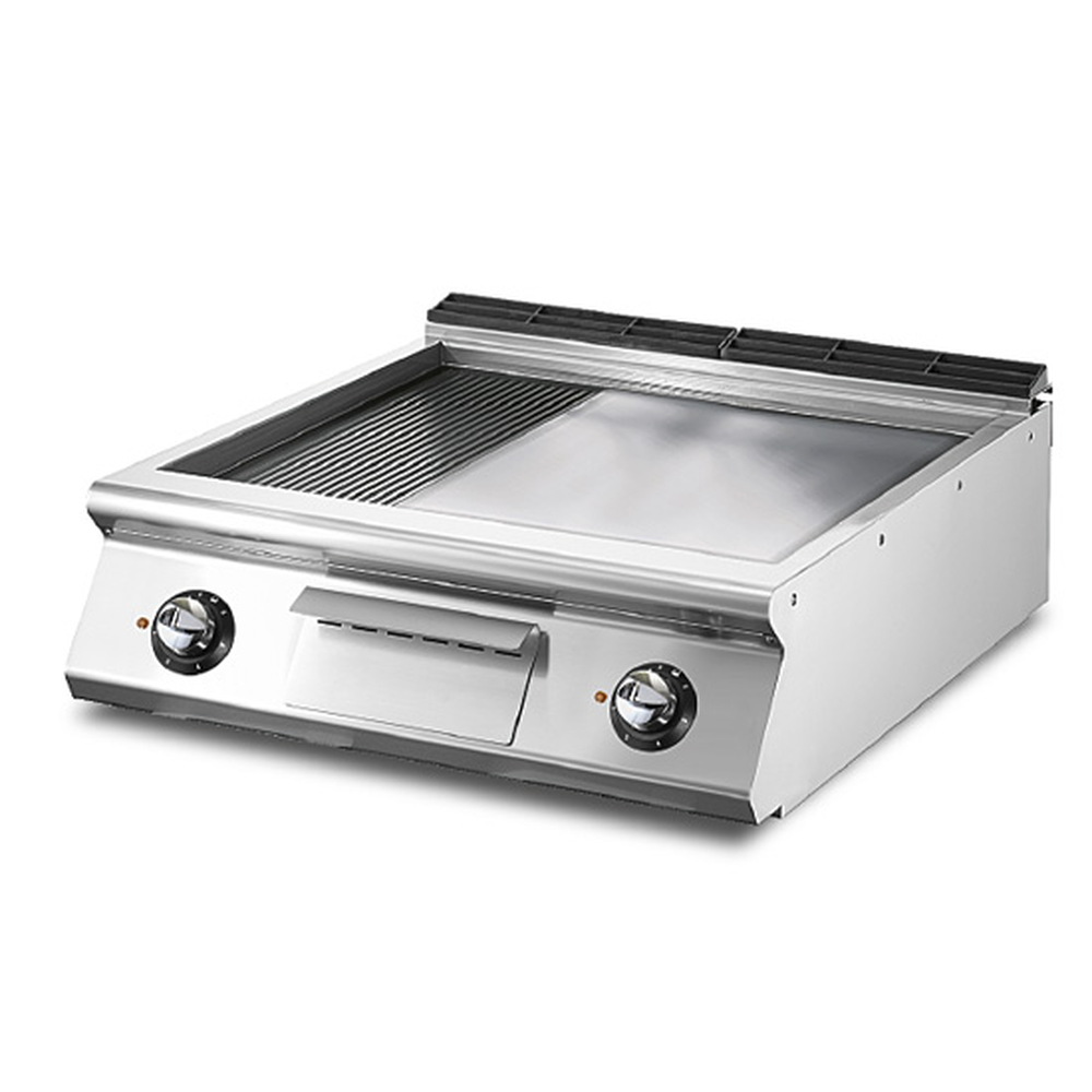 Virtus Elektro-Grillplatte, Tischmodell, 1/3 gerillt und 2/3 glatt verchromte Pl