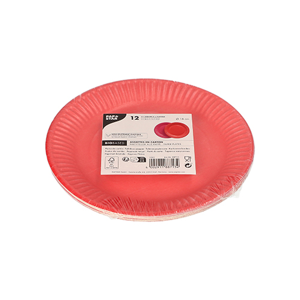 Papstar Teller, Pappe rund Ø 18 cm farbig sortiert - rot/fuchsia