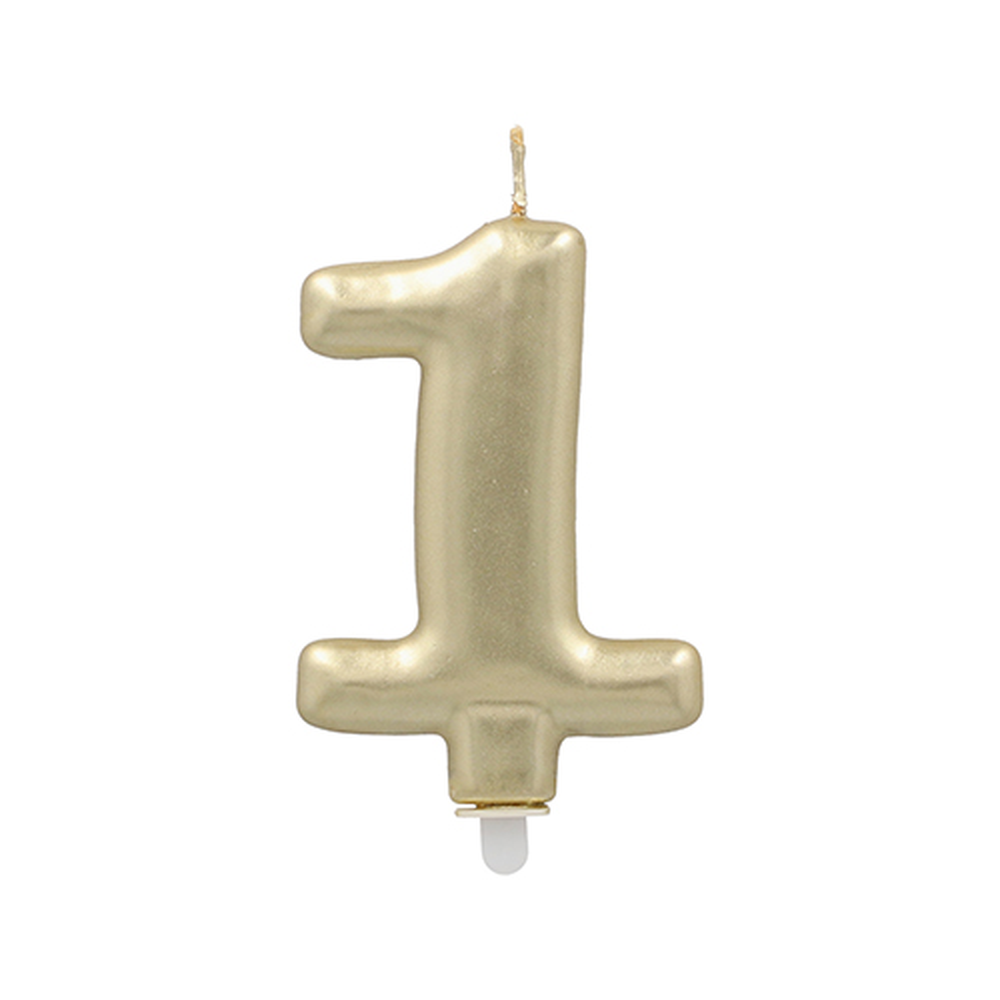 Papstar Zahlenkerze mit Halter 7 cm gold "1"