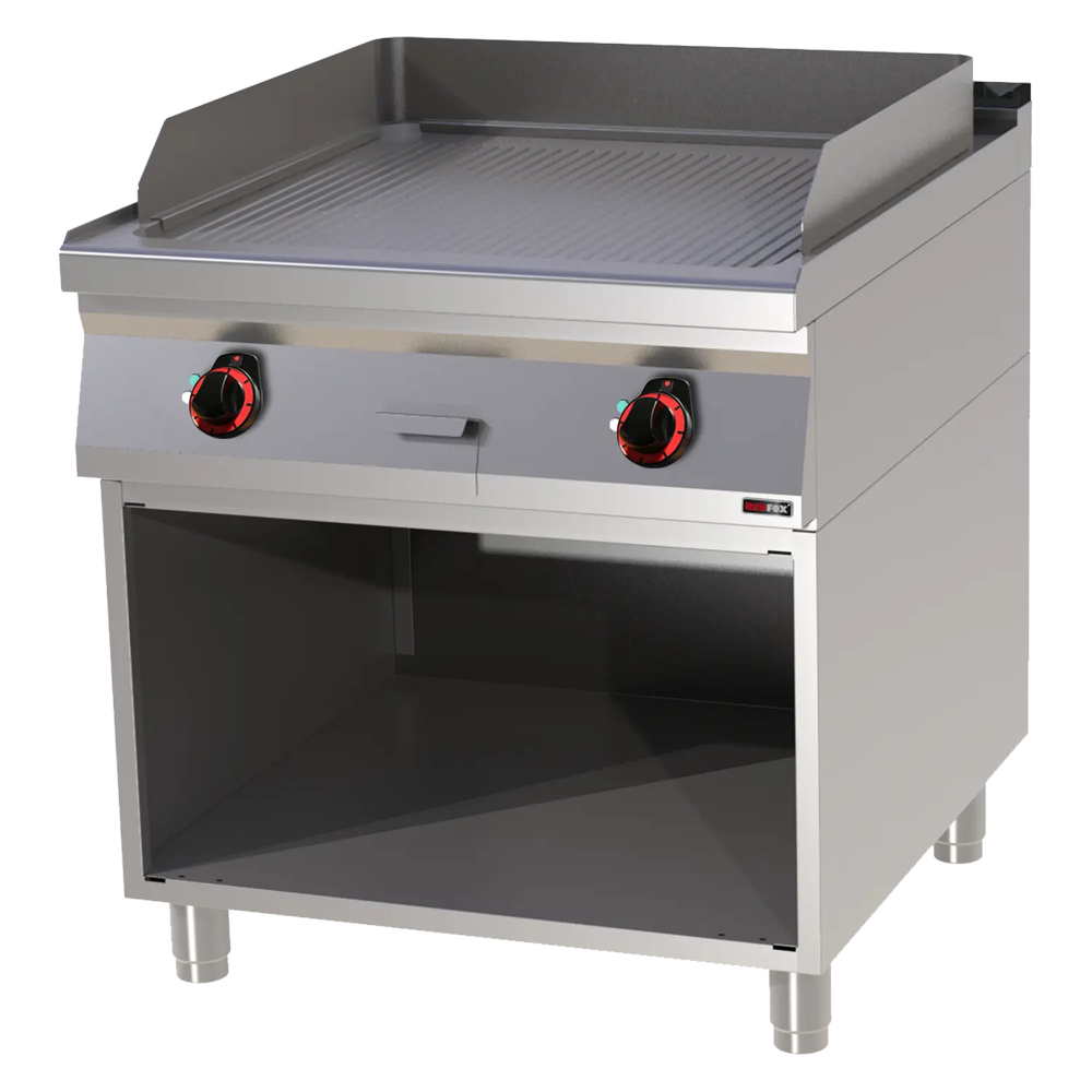 RM Gastro Grillplatte 71x65 elektrisch geriffelt mit Unterbau 400 V / REDFOX - F