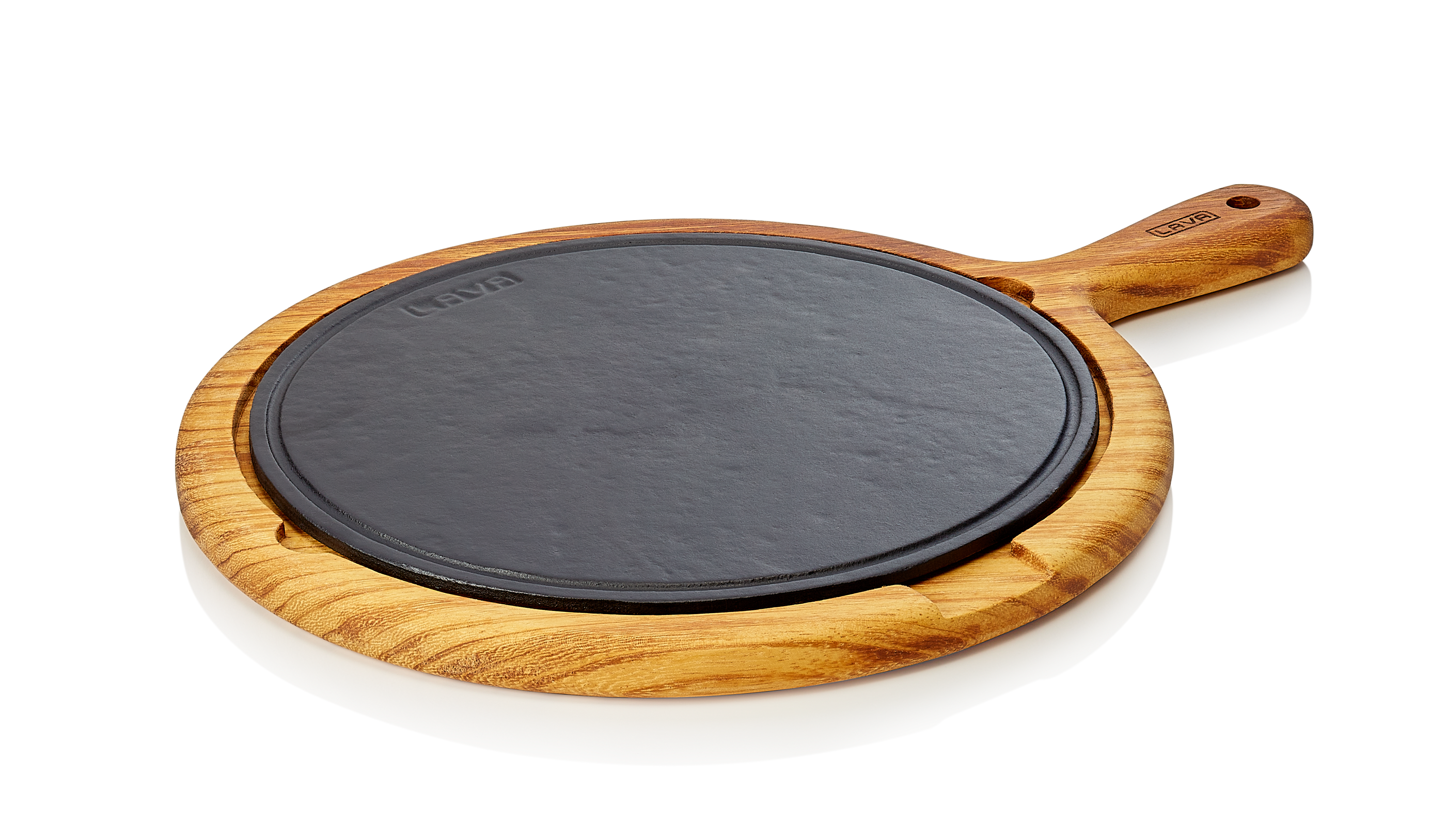 WAS Servierplatte Ø oben 34 cm Höhe 2,5 cm Stiel 12,5 cm Holz/Gusseisen